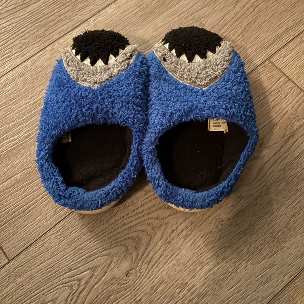 Blue Fuzzy Shark Slippers